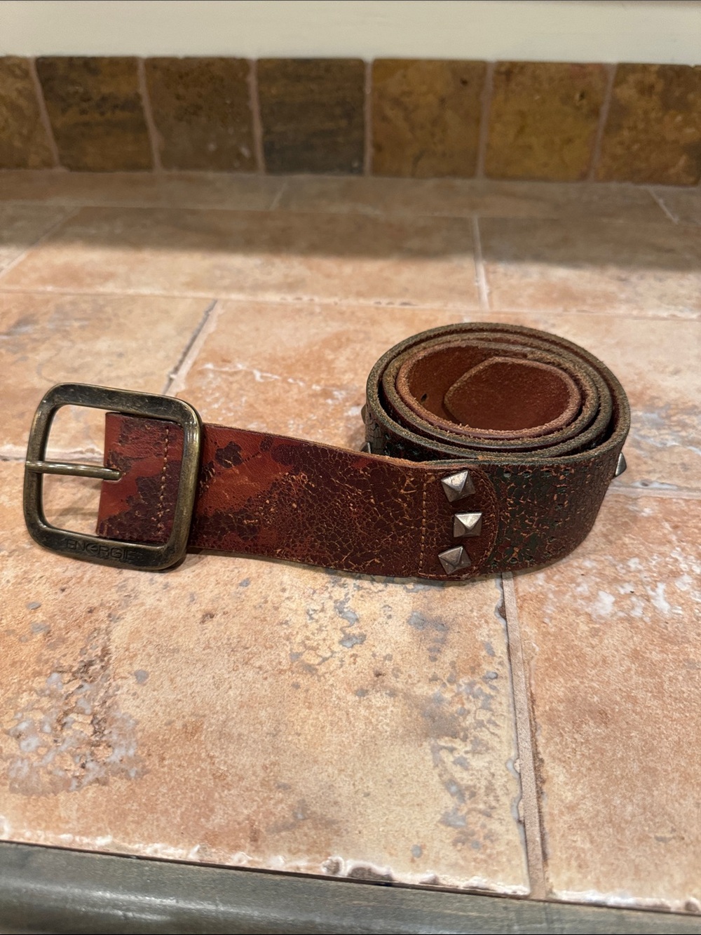 New Energie Men’s Leather Studded Belt 34 Italy